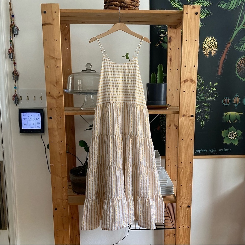 Velveteen White Metallic Gold Stripe Lara Sundress 14 - Picture 4 of 13